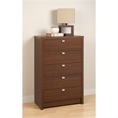 Prepac Series 9 Designer 5 Drawer Chest in Medium Brown Walnut