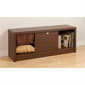 Prepac Series 9 Designer Cubbie Bench with Door in Medium Brown Walnut