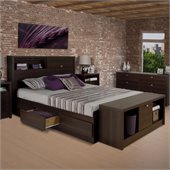 Prepac Series 9 Designer Bed and Bench in Espresso