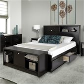 Prepac Series 9 Designer Bed and Bench in Black