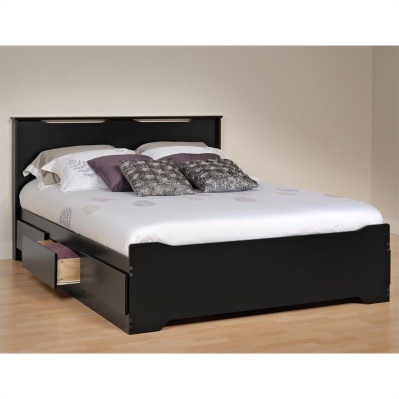 Prepac Coal Harbor Queen Platform Storage w Headboard Black Bed  eBay