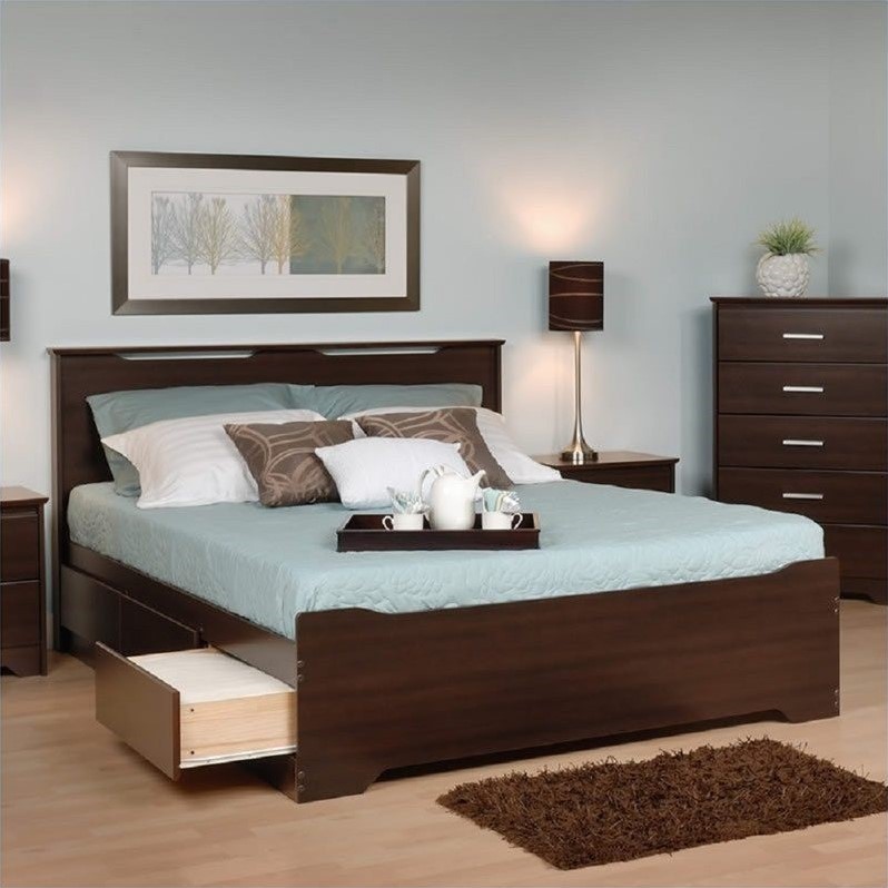 Coal Harbor Full Platform Storage Bed With Headboard In Espresso Shown In Queen Size