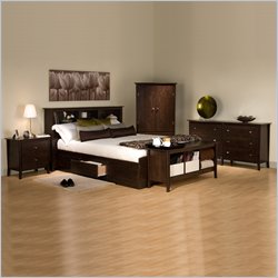 Prepac Manhattan Espresso Wood Platform Captain's Bed 5 Piece Bedroom Set