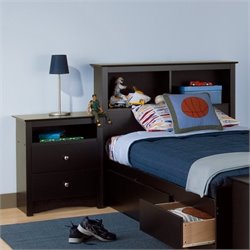 Prepac Sonoma Black Twin Wood Bookcase Headboard 2 Piece Bedroom Set