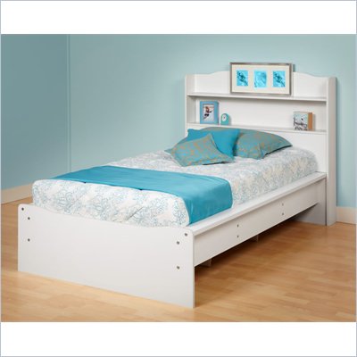 Prepac Aspen Twin Bookcase Platform Bed in White Finish