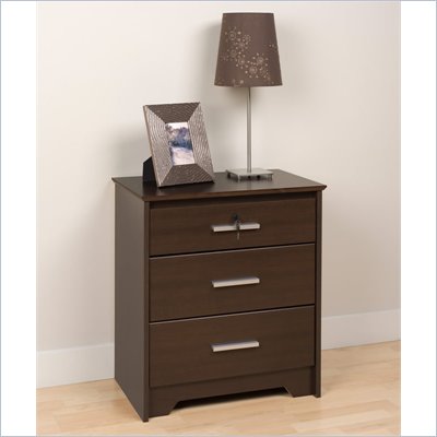 Prepac Coal Harbor Tall 3 Drawer Nightstand with Lock in Espresso Finish