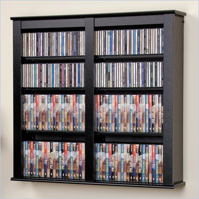 Prepac Double Floating CD DVD Wall Media Storage Rack in Black