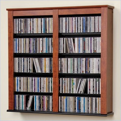 Prepac Double Floating CD DVD Media Wall Storage in Cherry and Black