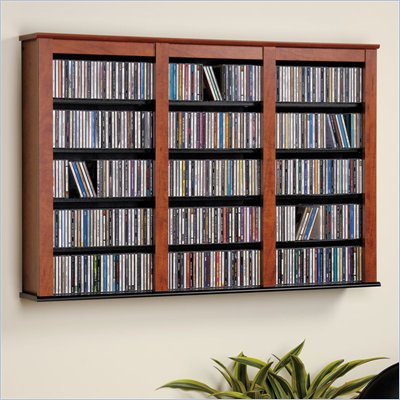 Prepac Triple Floating CD DVD Storage Media Tower in Cherry and Black