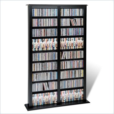 Prepac Double Width Barrister CD DVD Media Storage Tower in Black