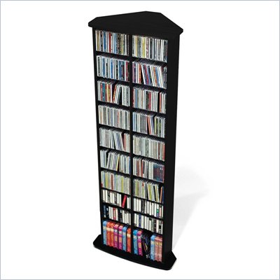 Prepac Corner Multimedia CD DVD Storage Tower in Black