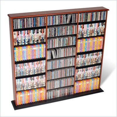 Prepac Triple Width CD DVD Wall Storage Media Tower in Cherry and Black