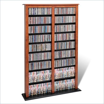 Prepac Double Width Barrister CD DVD Media Storage Tower in Cherry and Black