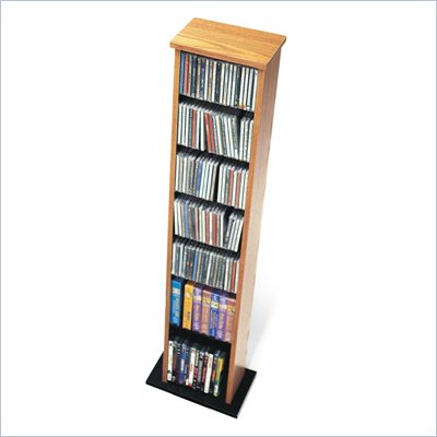 Prepac Slim Multimedia CD DVD Storage Tower in Oak and Black