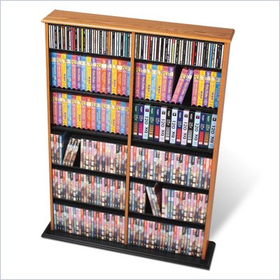 Prepac Double Width CD DVD Wall Media Storage in Oak and Black