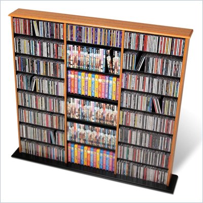 Prepac Triple Width CD DVD Wall Media Storage Tower in Oak and Black