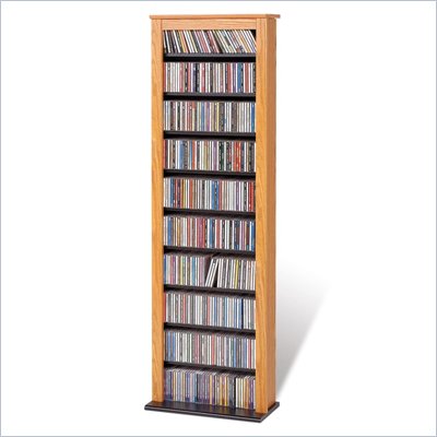 Prepac Slim Barrister CD DVD Media Storage Tower in Oak and Black
