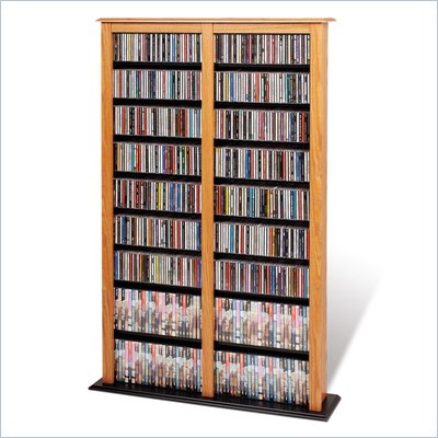 Prepac Double Width Barrister CD DVD Media Storage Tower in Oak and Black