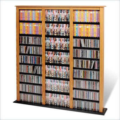 Prepac Triple Width Barrister CD DVD Media Storage Tower in Oak and Black