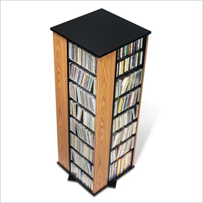 Prepac 4-Sided Spinning CD DVD Media Storage Tower in Oak and Black