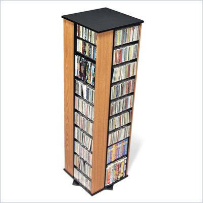 Prepac Large 4-Sided CD DVD Spinning Media Storage Tower in Oak and Black