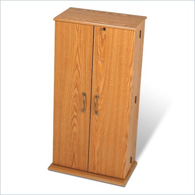 Prepac Tall Locking CD DVD Media Storage Cabinet in Oak