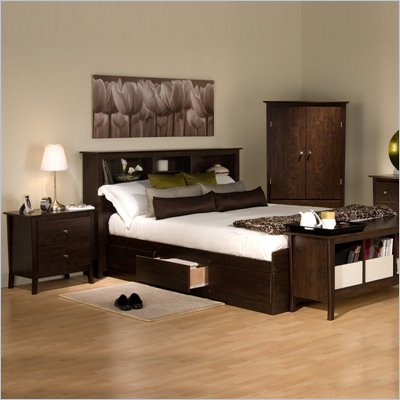 Prepac Manhattan Espresso Wood Platform Storage Bed 3 Piece Bedroom Set