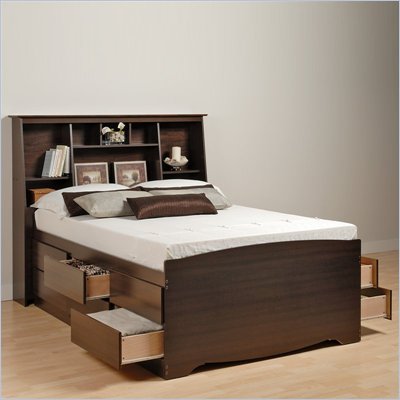 Prepac Manhattan Tall Double / Full Bookcase Platform Storage Bed in Espresso Finish