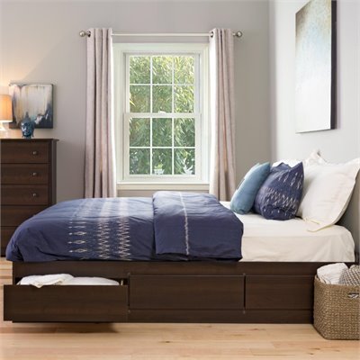 Prepac Manhattan Platform Storage Bed in Espresso Finish with Storage Drawers