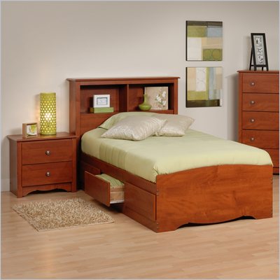 Prepac Monterey Cherry Twin Wood Platform Storage Bed 3 Piece Bedroom Set