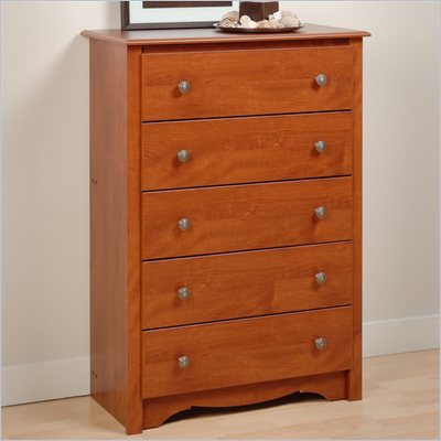Prepac Monterey 5 Drawer Chest in Cherry Finish 