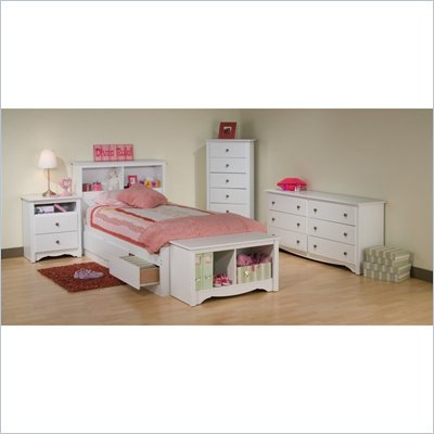 Prepac Monterey White Twin Wood Platform Storage Bed 4 Piece Bedroom Set