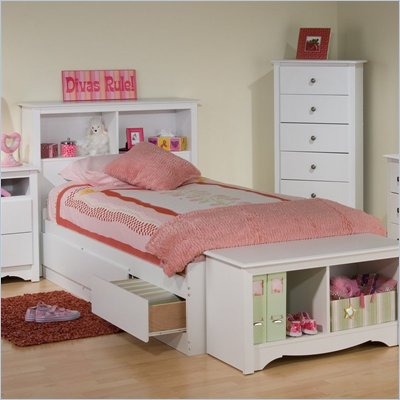 Prepac Monterey White Twin Bookcase Platform Storage Bed