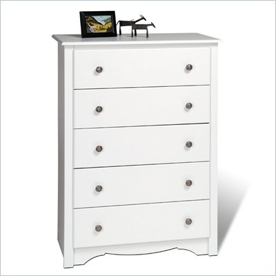 Prepac Monterey 5 Drawer Chest in White Finish