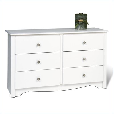 Prepac Monterey White Condo Sized 6 Drawer Double Dresser