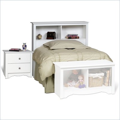 Prepac Monterey 2 Piece White Twin Platform Captain's Headboard & Night Stand Set