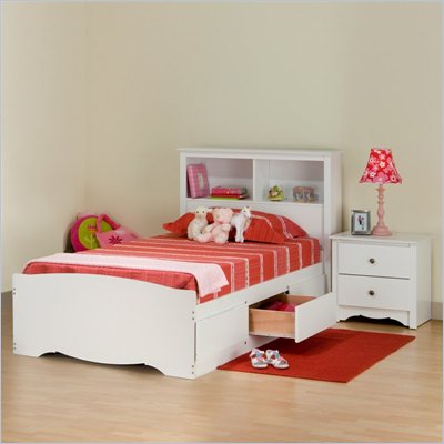 Prepac Monterey White Double or Queen Captain's Bed Headboard 2 Piece Bedroom Set