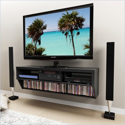 Prepac Series 9 Designer 58" Wide Wall Mounted AV Console in Black