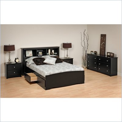 Prepac Sonoma Black Queen Wood Platform Storage Bed 4 Piece Bedroom Set