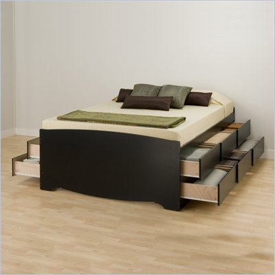 Prepac Sonoma Black Tall Queen Wood Platform Storage Bed 3 Piece Bedroom Set