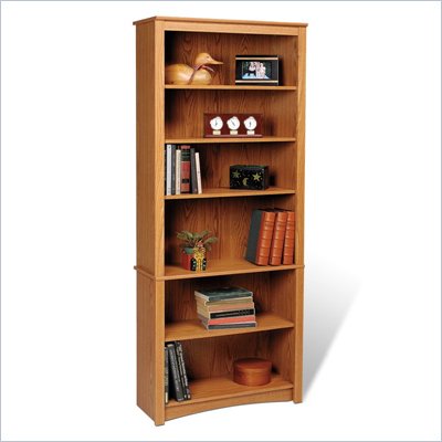 Prepac Sonoma 6 Shelf 77"H Wood Bookcase in Oak