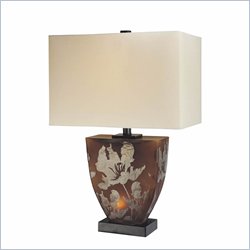 Minka Lighting 1 Light Table Lamp w/Night Light Ambience in Amber with Beige Shade