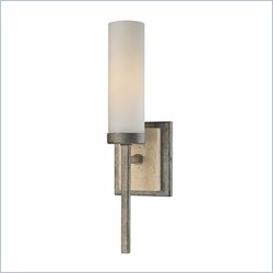 Minka Lighting Compositions 1 Light Wall Sconce Minka Lavery in Aged Patina Iron w/Travertine Stone with Etched Opal Glass