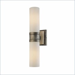 Minka Lighting Compositions 2 Light Wall Sconce Minka Lavery in Aged patina Iron w/Travertine Stone with Etched Opal Glass