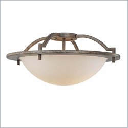 Minka Lighting Compositions 3 Light Semi Flush Minka Lavery in Aged Patina Iron w/Travertine Stone with Etched Opal Glass