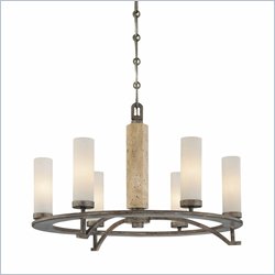 Minka Lighting Compositions Chandelier Minka Lavery in Aged Patina Iron Travertine Stone with Etched Opal Glass