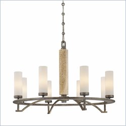 Minka Lighting Compositions Chandelier Minka Lavery in Aged Patina Iron w/Travertine Stone and Etched Opal Glass