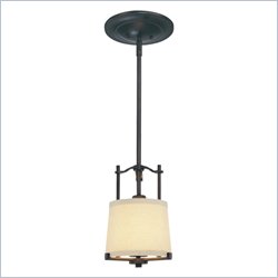 Minka Lighting Ansmith 1 Light Mini Pendant Minka Lavery in Aged Kinston Bronze with Beige Linen Shade wtih Etched Opal Inside