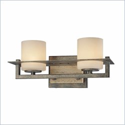 Minka Lighting Compositions 2 Light Bath Minka Lavery in Aged Patina Iron with Travertine Stone with Etched Opal Glass