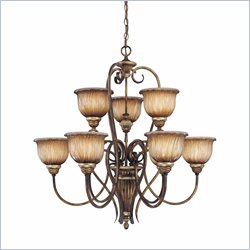 Minka Lighting Raffine 9 Light Chandelier Minka Lavery in Raffine Aged Patina with Toned Spumanti Strato Glass
